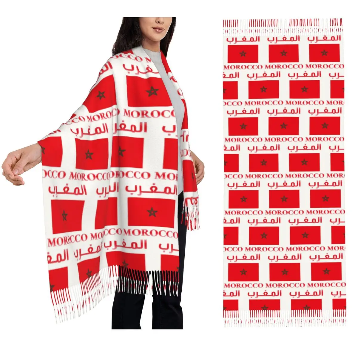 Moroccan Passport Kingdom Of Morocco Scarf Tassel Scarves Women Soft Warm Shawls and Wraps Large Fall Winter Shawl Wrap