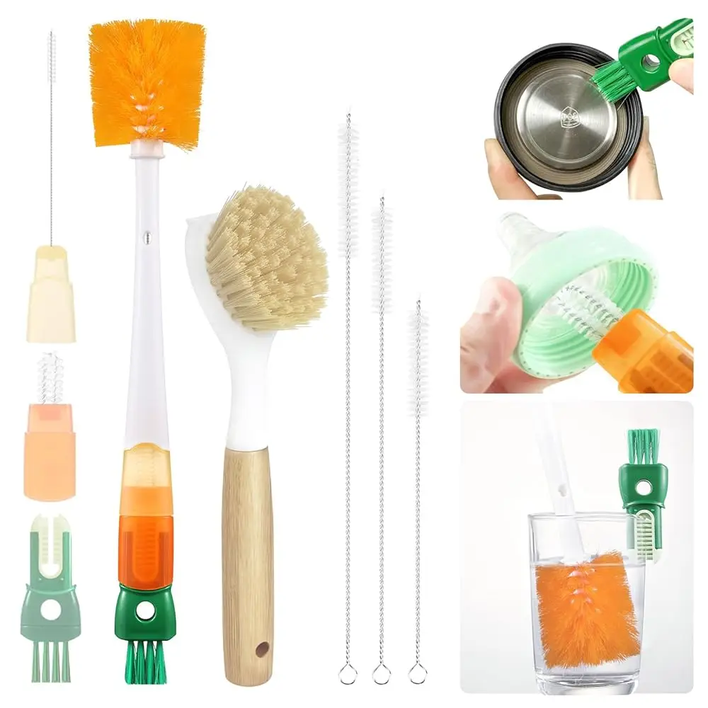 

Набор из 5 щеток для мытья посуды с щеткой для чистки стаканов 5-в-1, щеткой для мытья посуды с длинной ручкой и скребком, 3 щетки для чистки соломинок