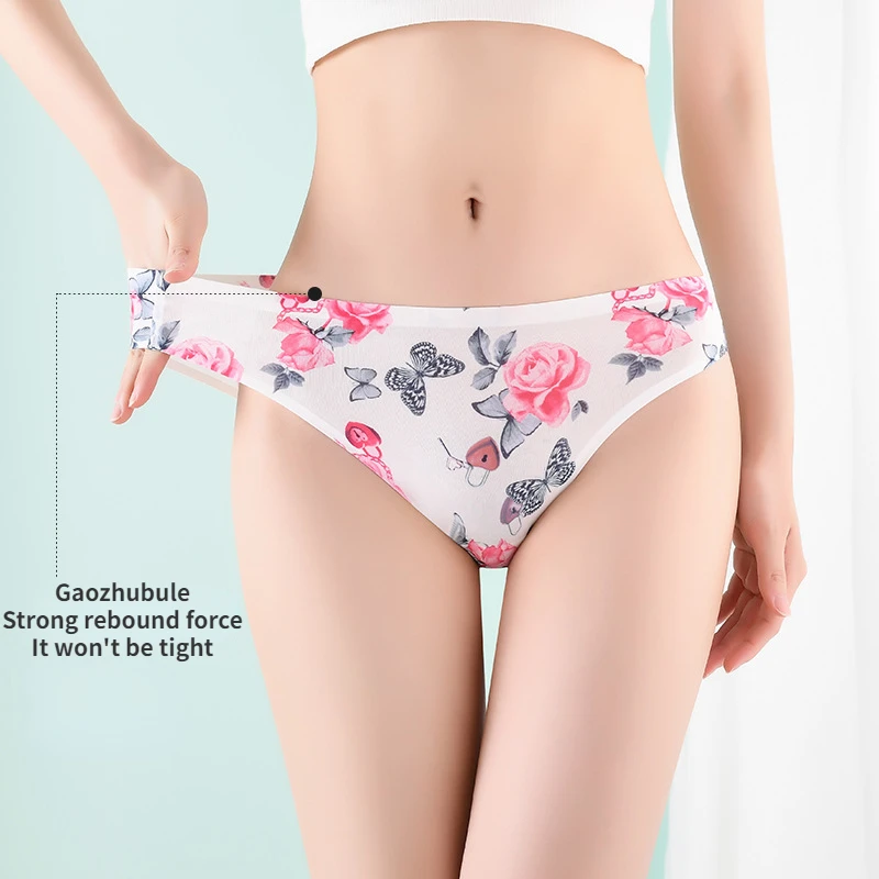 아이스 실크 파편 로우 웨이스트 속옷, 심리스 통기성 삼각형 바지, 섹시한 하프 랩 엉덩이