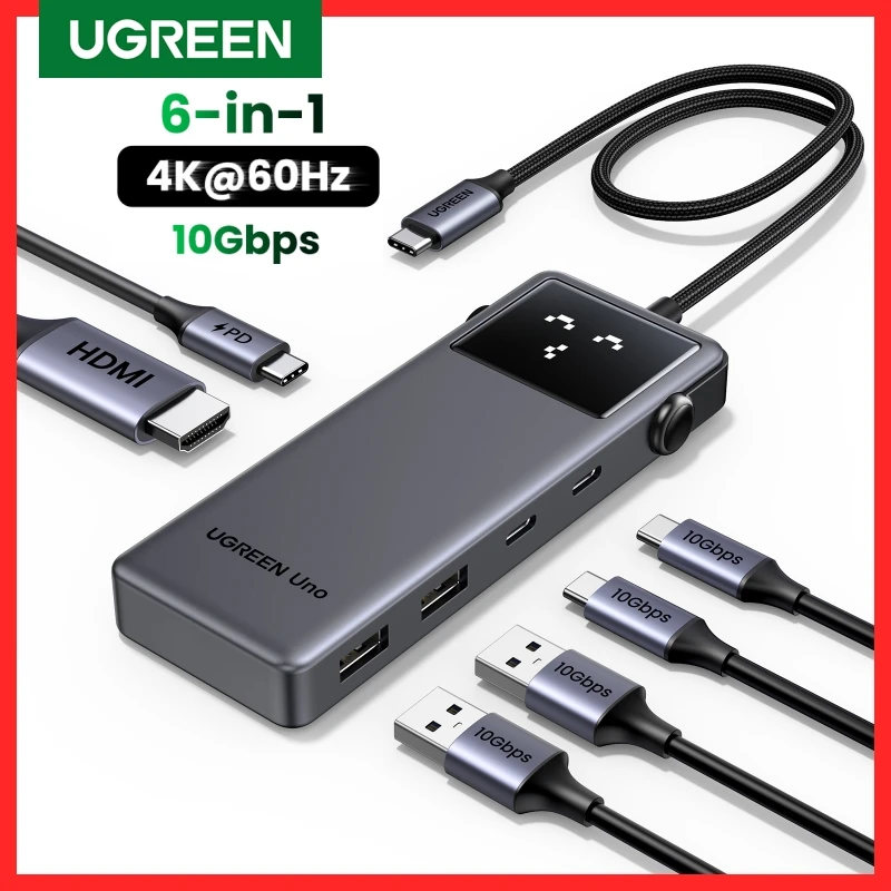 (RU Special) UGREEN Uno USB C Splitter 6-in-1 4K60Hz PD100W 10Gbps Adapter for Laptop Macbook iPad USB Expander Docking Station