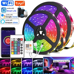 Wifi Led diody na wstążce taśma Led 5050 RGB, inteligentne oświetlenie Led z aplikacją Tuya, współpracuj z Alexa Google Home