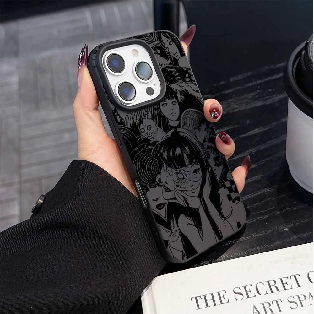 Junji Ito الرعب كاريكاتير تصفيح آيفون 16 15 14 13 12 11 mini XS Max 8 7 Pro Max Plus متجمد ثقوب كبيرة لينة جراب هاتف #5