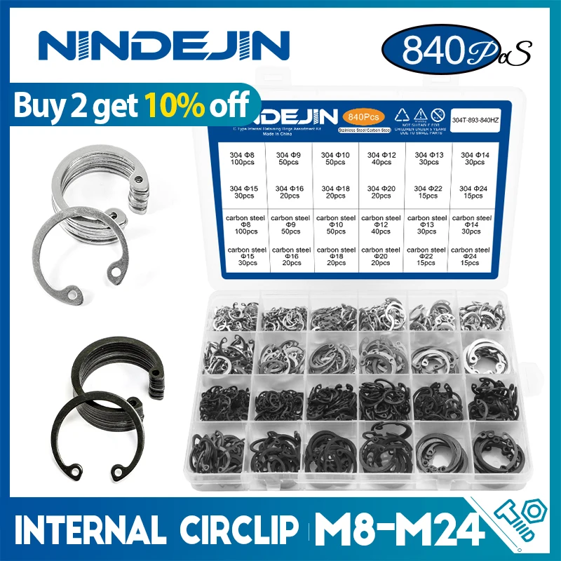 NINDEJIN C type internal circlip retaining rings assortment kit for hole stainless steel carbon steel circlip snap rings DIN472