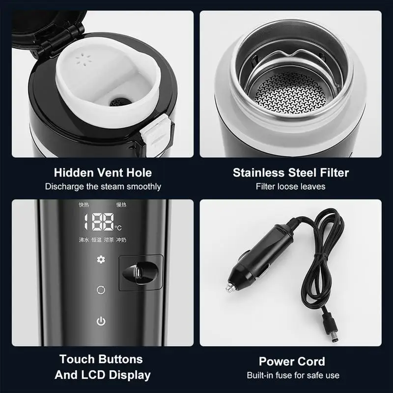 12/24V Automatic Insulation Thermal Cup 500ml Car Electric Heating Kettle Auto Coffee Water Warmer Car Electric Home Appliances