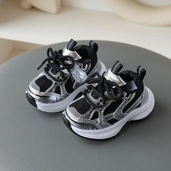 Girls' Sports Shoes 2024 New Style Soft Sole Children's Casual Shoes Fashionable Breathable Stripe Dad Shoes for Kids Boy