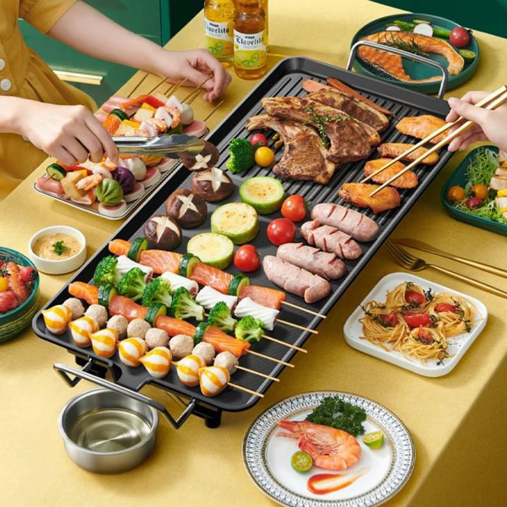 Điện Thịt Nướng BBQ Máy Nướng Không Khói Nướng Thịt Nướng Chảo Dụng Cụ Nhà Bếp Kẹp Máy Panini Ăn Sáng 110V-220V