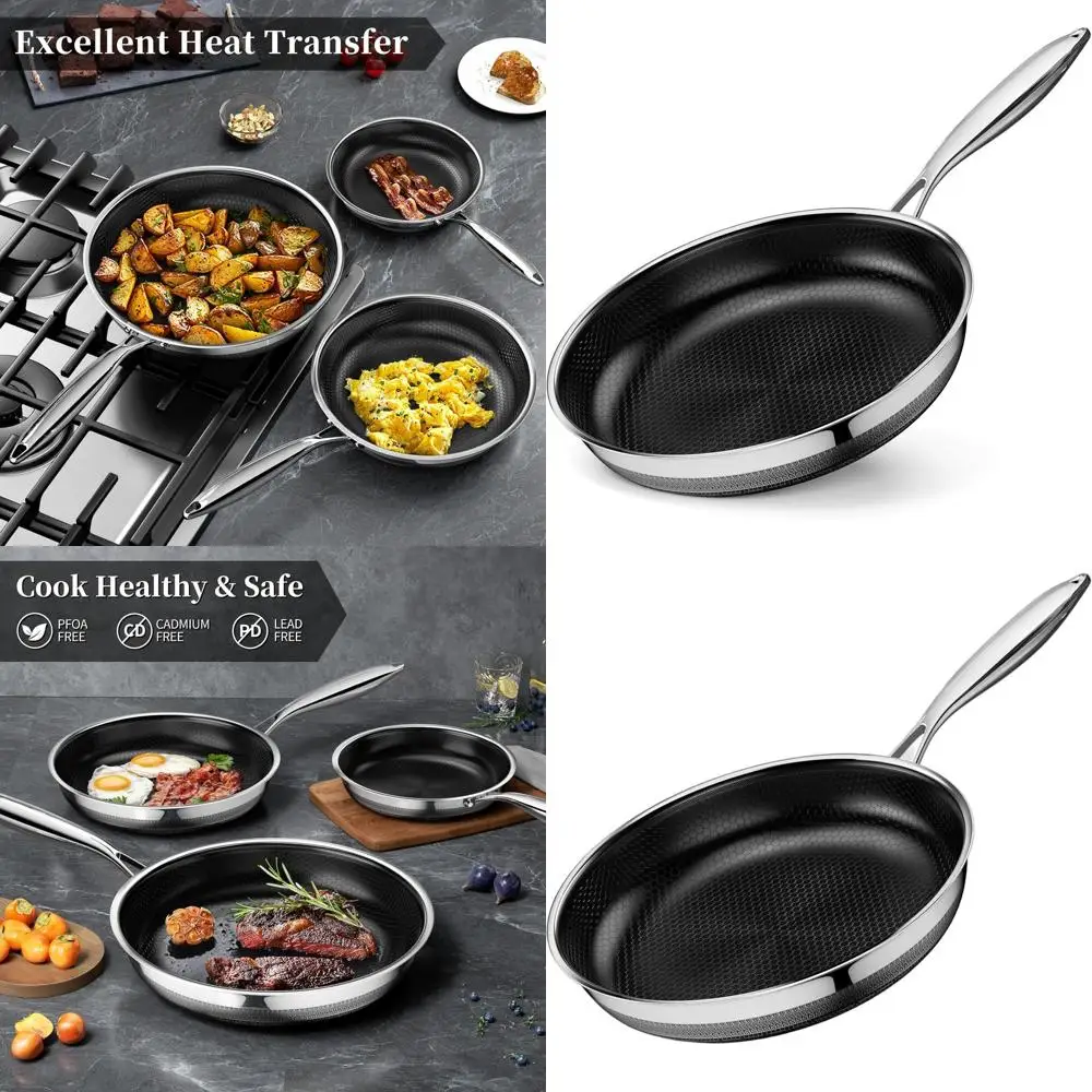 

11 Titanium Ceramic Nonstick Hybrid Tri-Ply Frying Pan with Honeycomb Design, Compatible with All Cooktops, PFOA/PFAS/PTFE Free