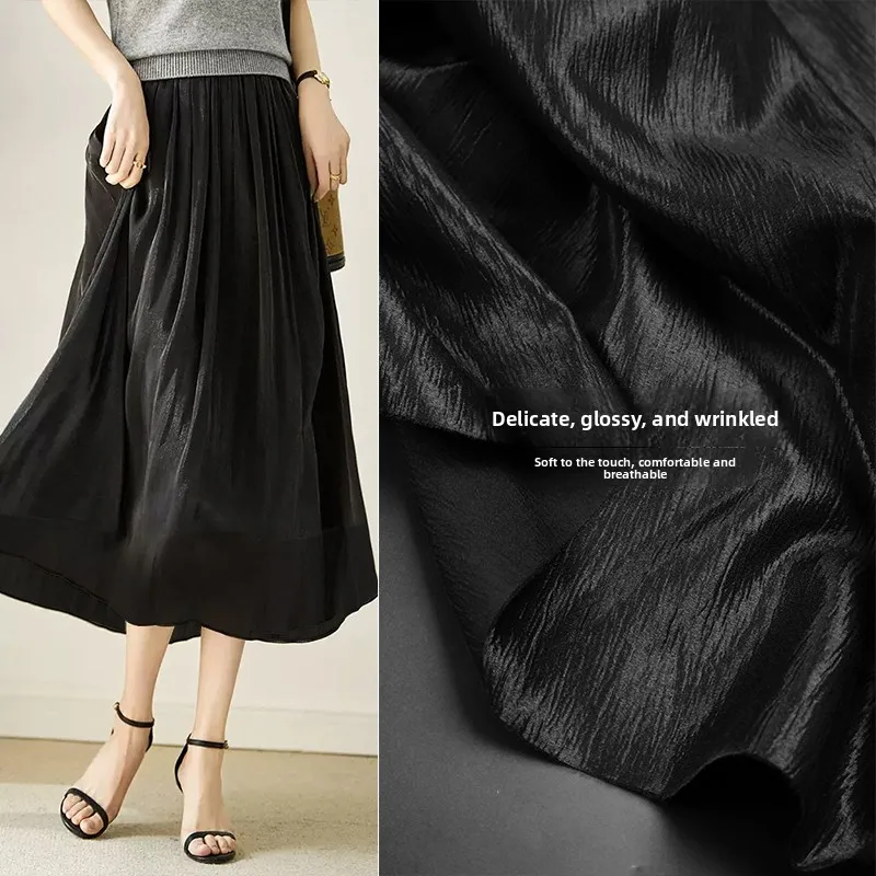 

Summer Shiny Pleated Fabric By The Meter for Clothing Shirt Dress Pants Sewing Soft Flowing Glossy Fabric Cloth White Pink Brown