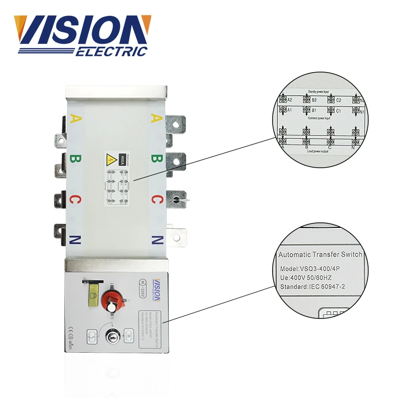 

Get Ready VISION ATS ATS 400A Dual Power Generator ATS 3P 4P 4 Poles Generator Changeover Switch