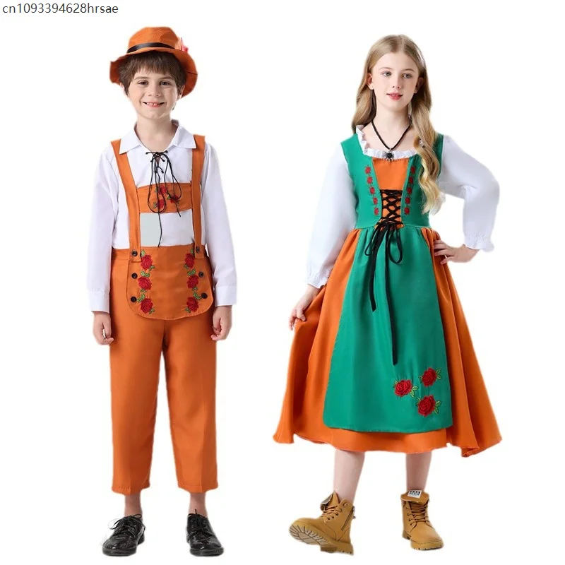 Carnival Adult enfant Cosplay Costume Long Sleeved Green Dress Set Theme Party Role Playing Satge Performance Outfits