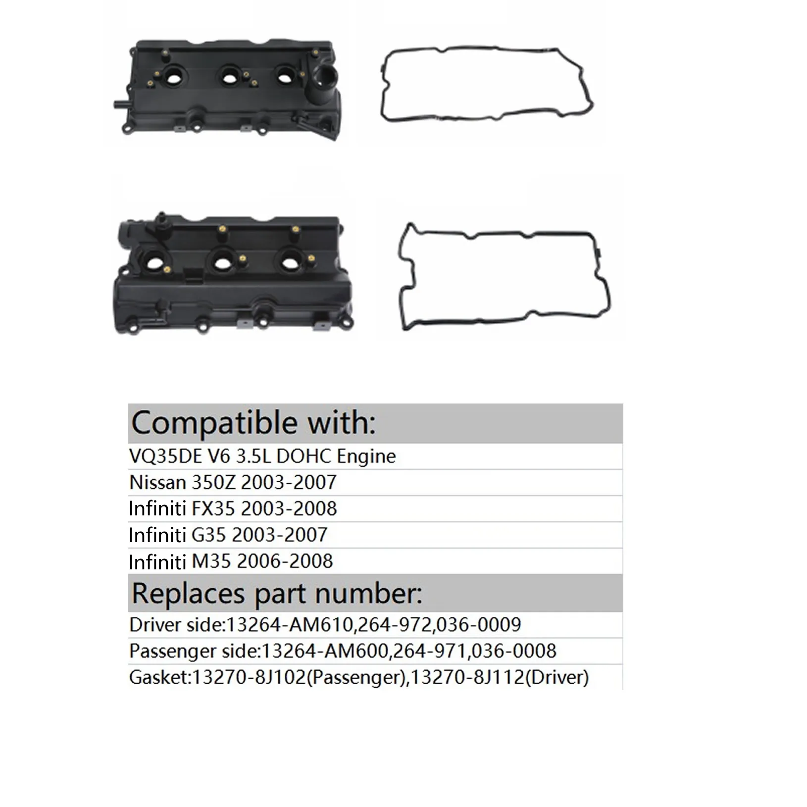 Engine Valve Cover for VQ35DE V6 3.5L Nissan 350Z 2003-2007 Infiniti FX35 G35 M35 13264-AM600 13264-AM610