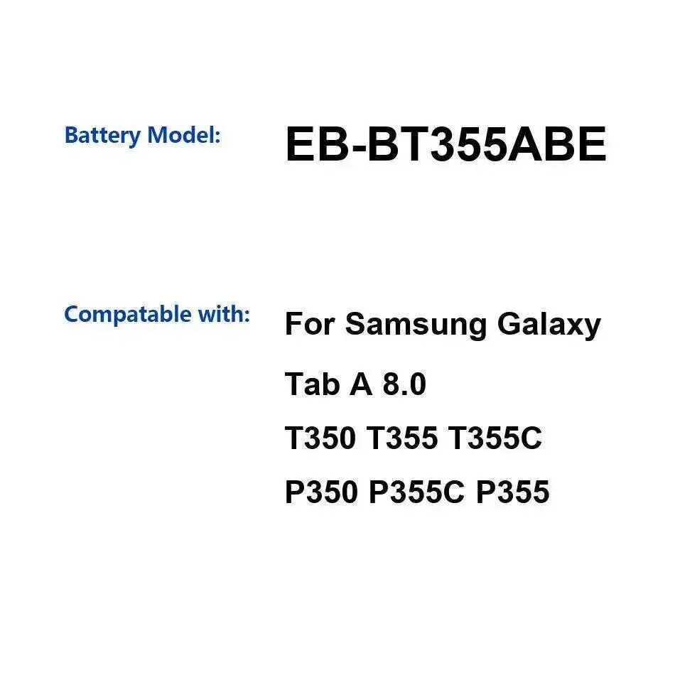 

Безопасный аккумулятор для планшета EB-BT355ABE 4200 мАч для Samsung Galaxy Tab A 8,0 T350 T355 T355C P350 P355C P355