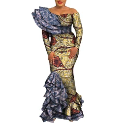 African Dresses for Women 2022 Elegant Bodycon Long Mermaid Dress Draped Ruffles African Print Dashiki Evening Dresses WY5995