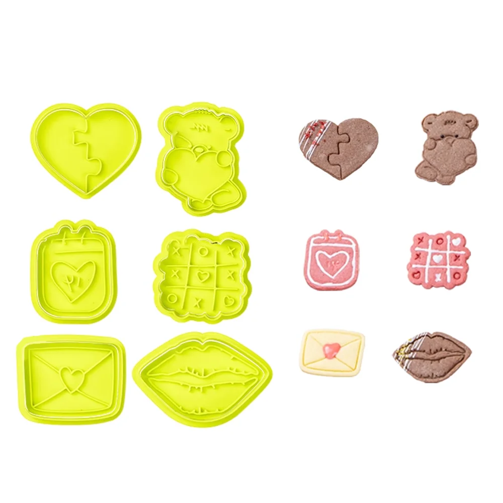 Valentine's Day Theme Cookie Mold Heart,Bear,Lip,Envelope Shape Cookie Mold DIY Baking Cookies New Pattern Mold 3D Printed