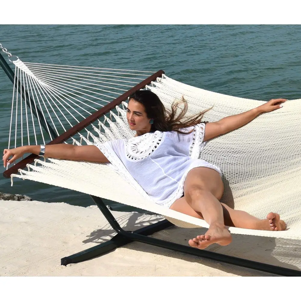 Oasis and Stand Set Green Stand and Cream Hammock