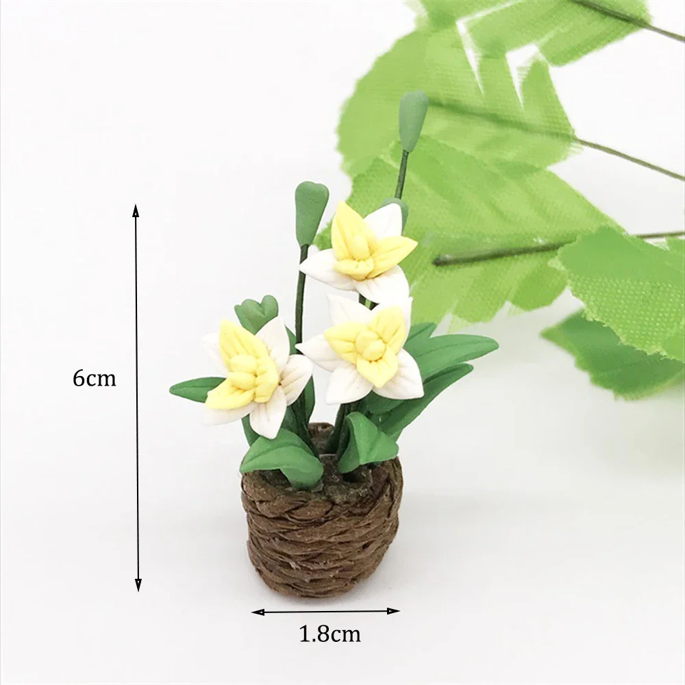 1/12 Dollhouse Miniature สีเหลือง Potted พืช Mini Orchid Garden ดอกไม้ของเล่นสําหรับตุ๊กตาอุปกรณ์ House ตกแต่ง ob11 bjd
