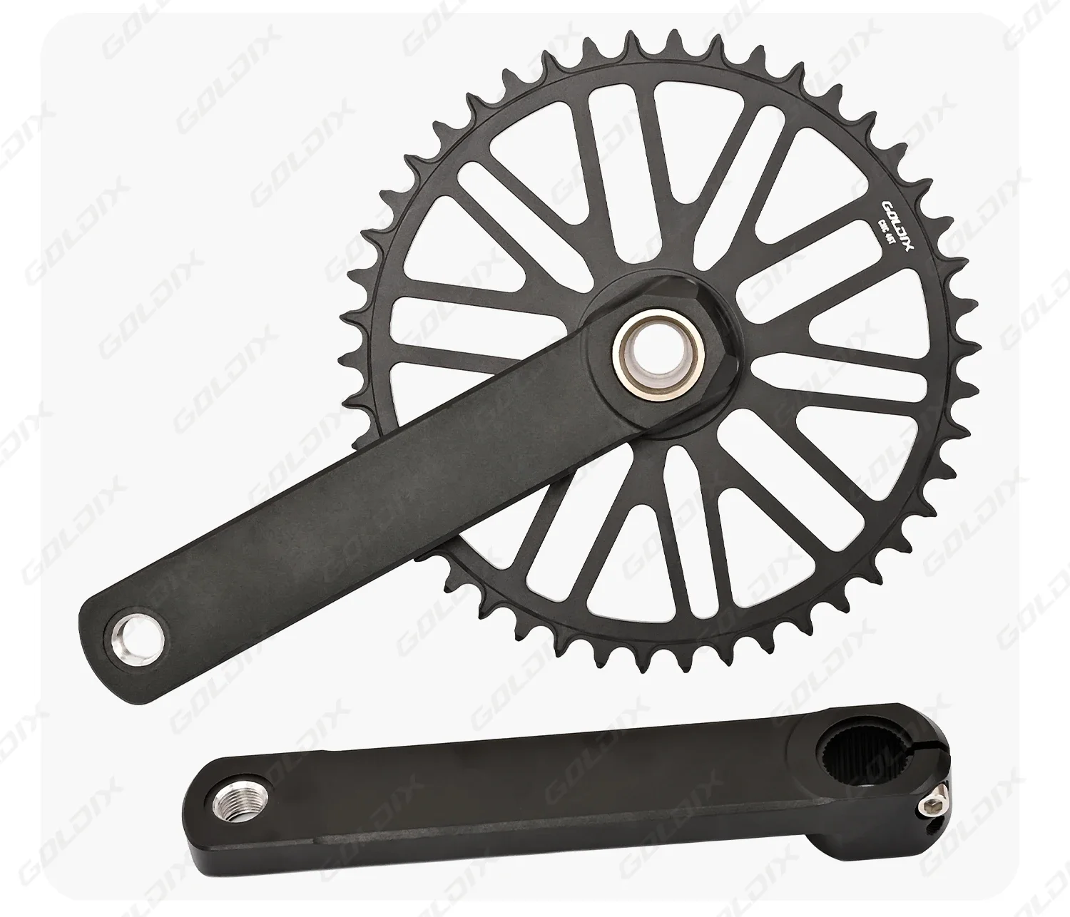GOLDIX Rennrad-Kurbelgarnitur, 165/170/172,5/175 mm Länge, aus Aluminiumlegierung, geschmiedet, für Fahrräder mit Einzelgang, mit schmalem und breitem Kettenblatt. – Detail 12