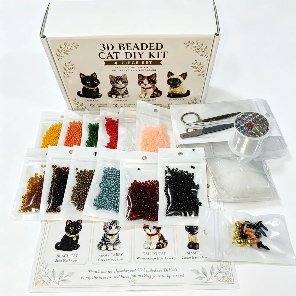 Tiny Beads 3D Beaded Animal Kit Animal Shape Cute Design Bead Weaving Kit Creative Craft DIY Bead Craft Kit For Adults &