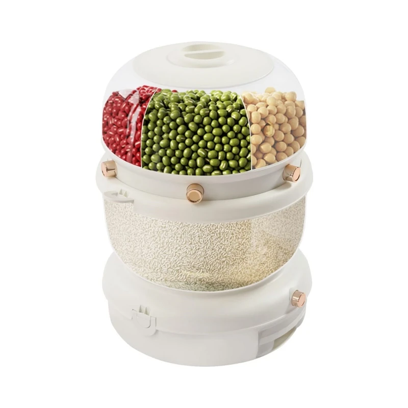 Dual grain dispenser 360 rotatable grain box transparent rice bucket with separate compartment