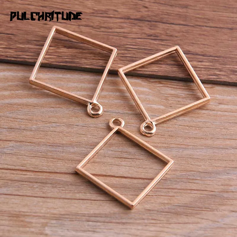 10Pcs 33*37mm 7 Color Alloy Jewelry Accessories Square Charm Hollow Glue Blank Pendant Tray Bezel