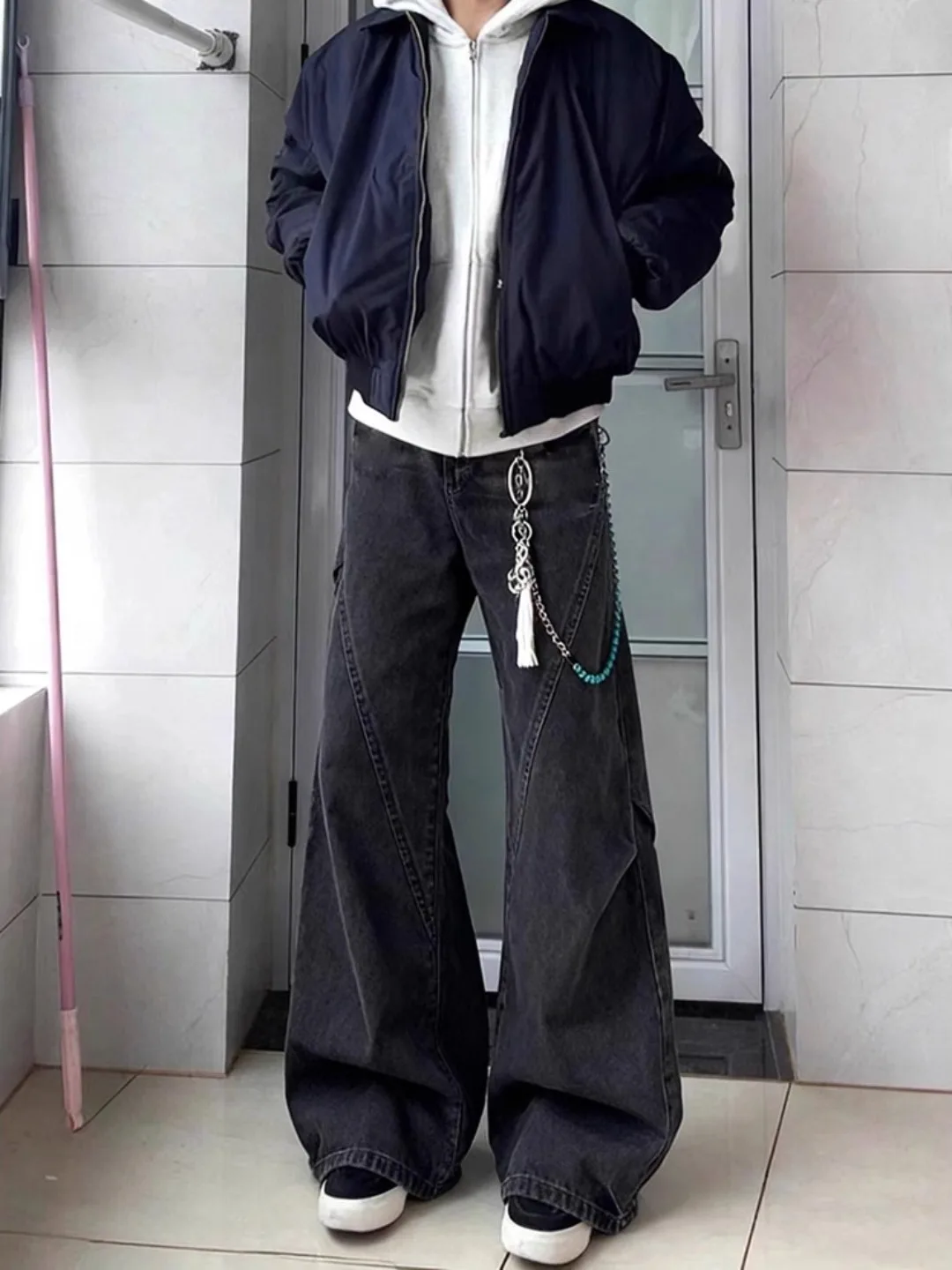 

Мужские широкие брюки Deep ey Folded Dyed, осенне-зимние повседневные брюки в американском стиле, свободного кроя, с начесом.