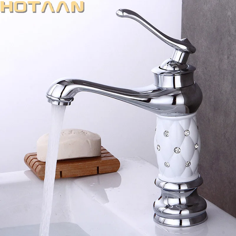 Hotaan Bateria umywalkowa Kran wodny Mosiężna bateria umywalkowa Solid Chrome Zimna i ciepła woda Jednouchwytowa bateria zlewozmywakowa — zdjęcie 3