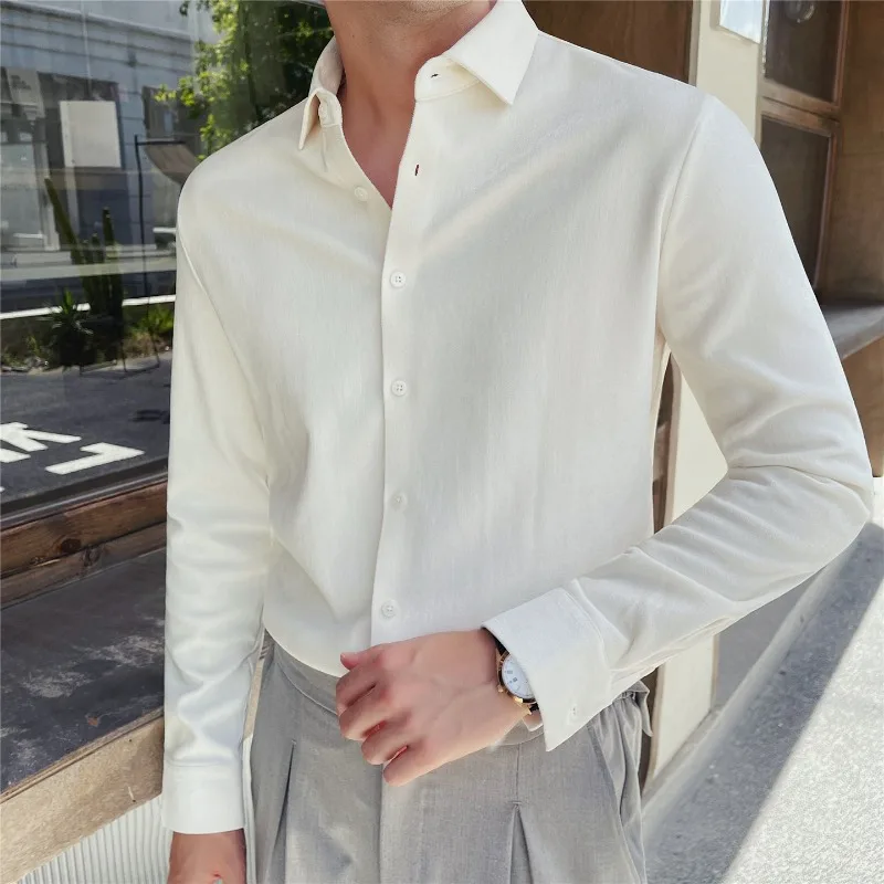 2026 Winter Warm Thickene Men's Long Sleeve Shirt High Quality Soft Touch Solid Color Loose Fit Business Casual Office Male Tops