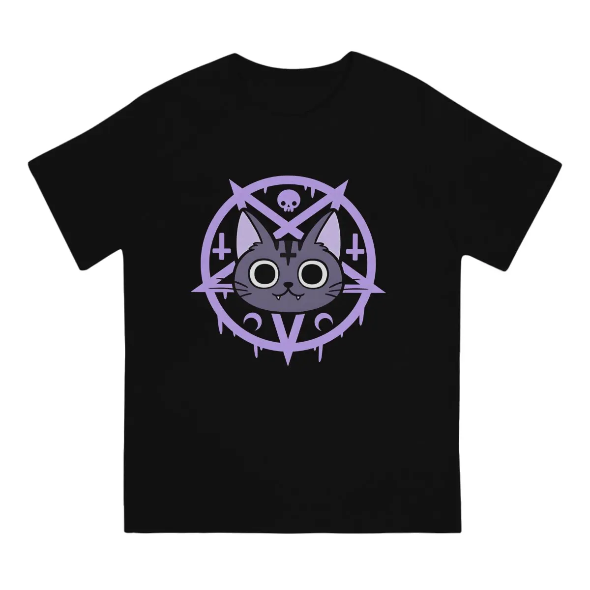 Black Meowgic 03   Nikury Satanic Black Metal Cat Men T Shirt Cotton Punk Crewneck TShirt Harajuku Clothes