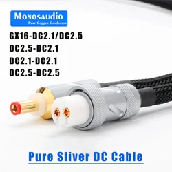 Kabel czyste srebro DC Monosaudio GX16 2 Pin do DC 2.5mm DC2.1MM kabel przedwzmacniacz gramofonowy AC/DC 5.5*2.1mm kabel zasilaczem