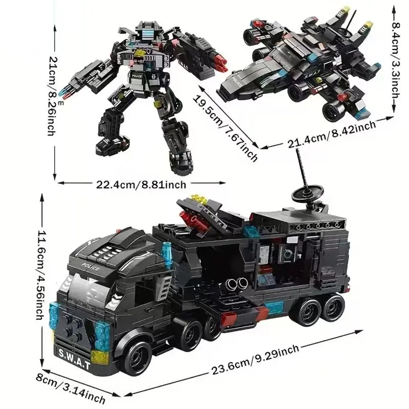 Forma de edifício policial em bloco de 1000 blocos, carro de polícia urbano preto, blocos de carro, decoração de construção de polícia em bloco, conjunto de blocos, Natal leste