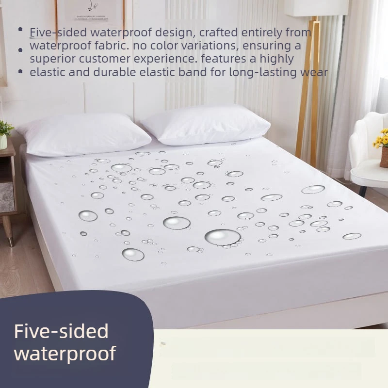 

5-Sided Waterproof Mattress Protector Flannel Fitted Sheet Bed Cover Dust Urine Proof Queen King Size Bedding Set for Home Hotel