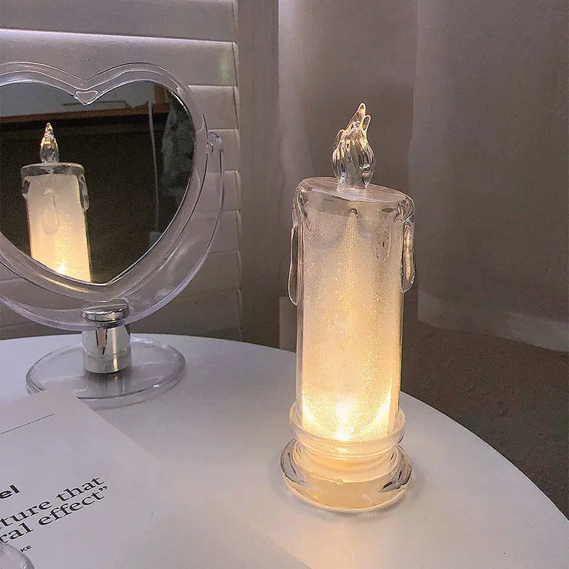 Ins – bougie romantique scintillante, veilleuse décorative en forme de cœur pour fille, ornement, dortoir, chambre à coucher, lumière d'ambiance