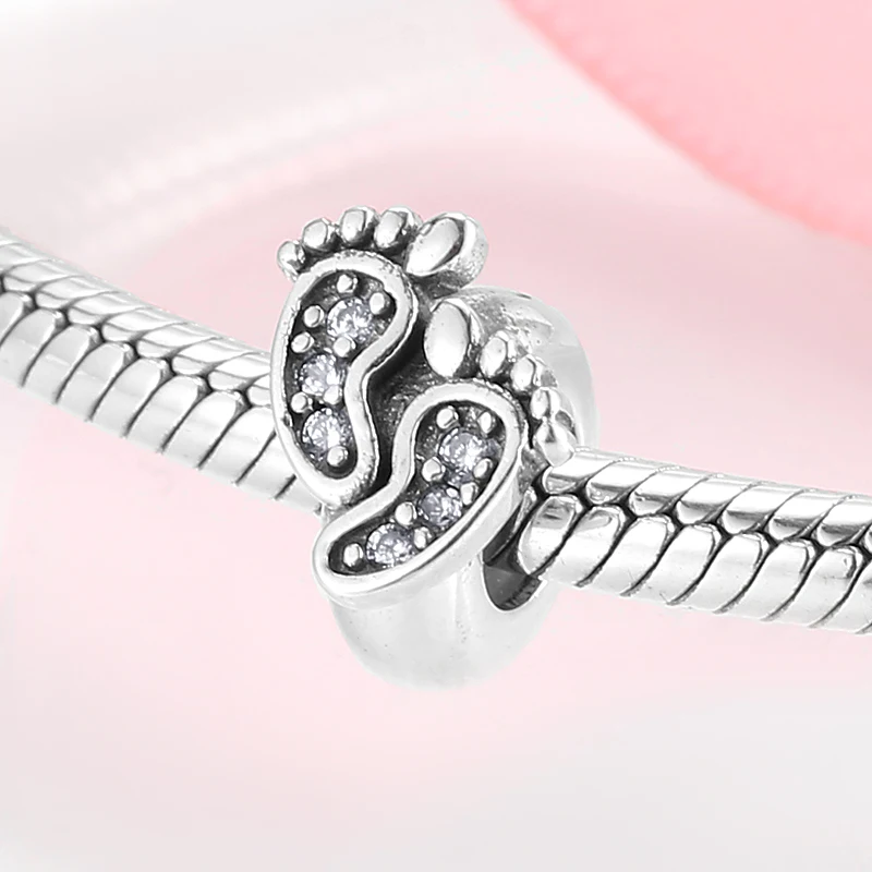 

925 Sterling Silver Baby Footprint Spacer Bead Pendant Charm Bead Fit Original Bracelet DIY Accessories