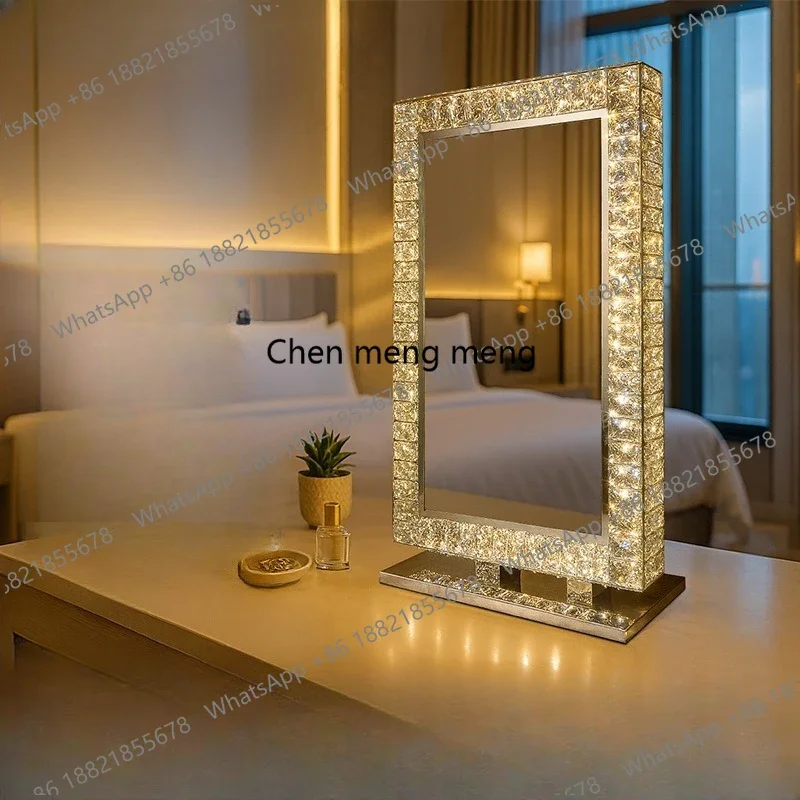 

Light luxury cross-border high-end square lighting makeup mirror dressing table stainless steel ins style crystal high-end