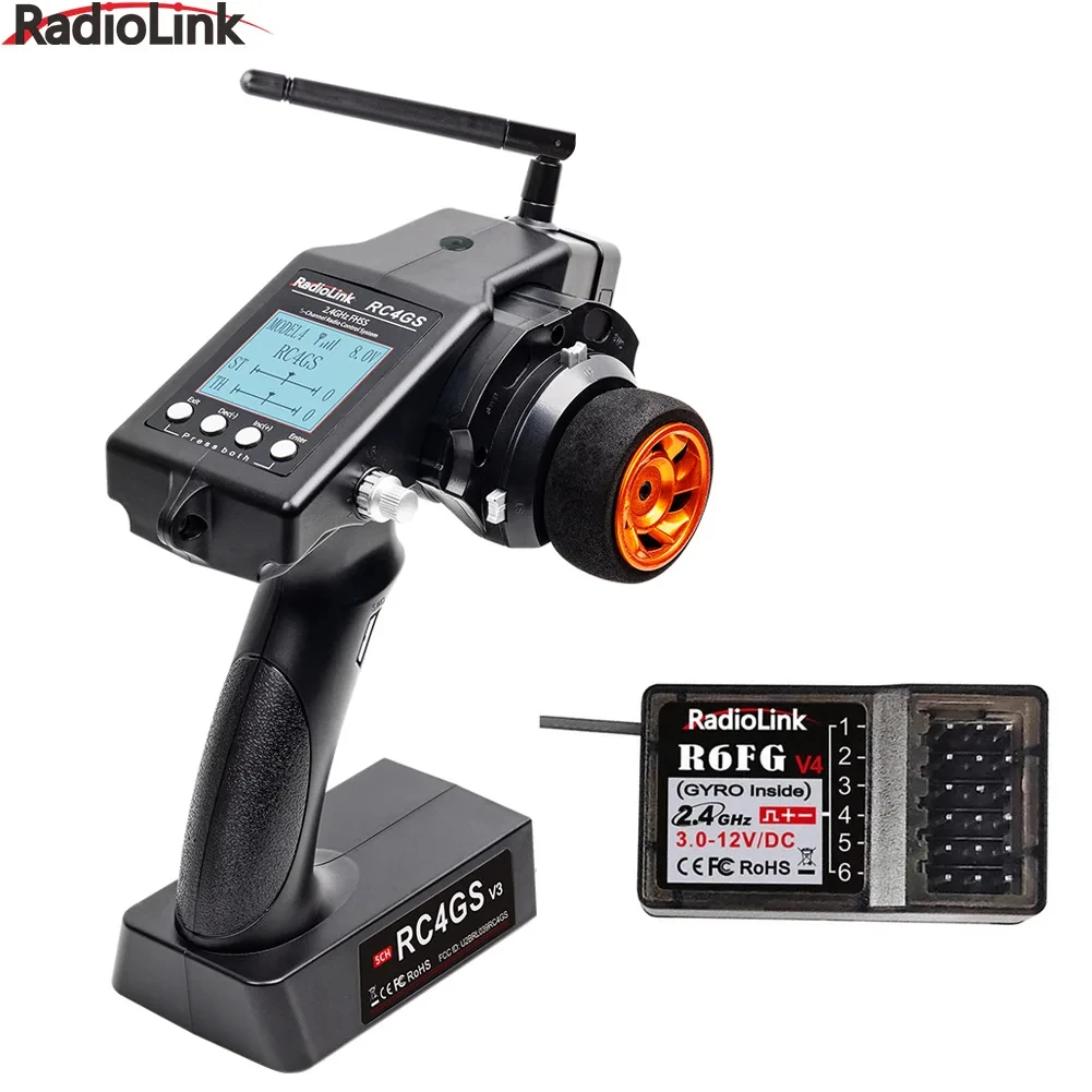 Radiolink RC4GS V3, V2 업그레이드, 5 채널 RC 라디오 송신기 및 리시버 R6FG 자이로 통합 리모컨, RC 자동차 보트용