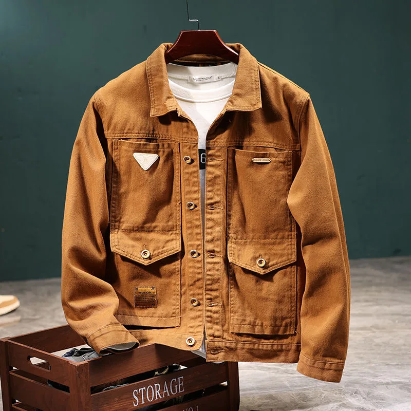 

Autumn and Spring New Fashion Trend Pure Color American Vintage Denim Jacket Men's Casual Loose Sports Windproof Plus Size Coat