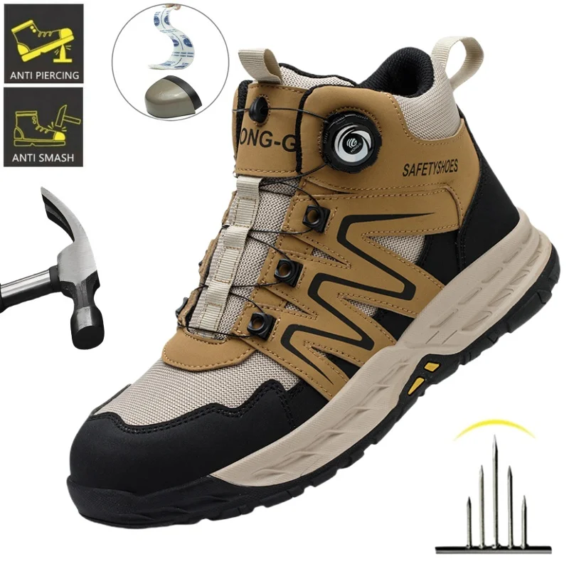 Rotating Button New Safety Shoes Men Anti-smash Anti-puncture Work Shoes Fashion Men Sport Shoes Security Protective Boots Men
