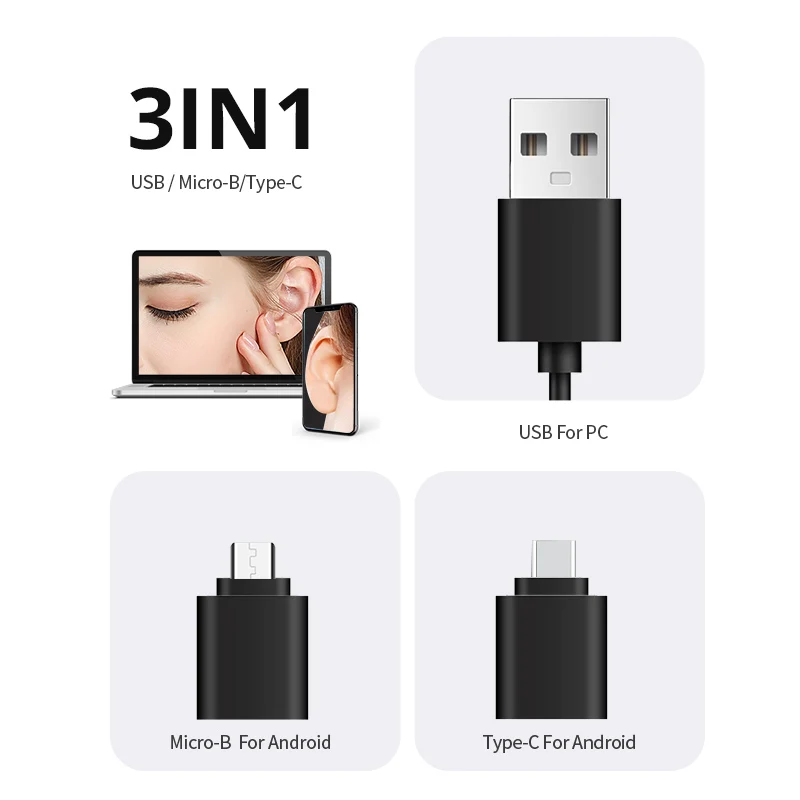 5.5mm USB HD Mini Camera Electronic Ear Spoon Endoscope 3 in 1 Ear Wax Remover Tool Health Care For Android TYPC-C PC