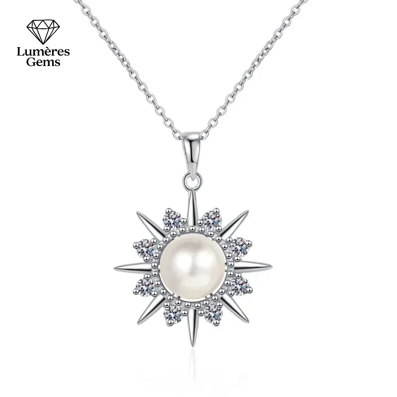 Luxury PT950 Platinum 0.32Ct Moissanite Pendant Women's Wedding Necklace Sparkling Sunflower Pearl Collarbone Chain Jewelry