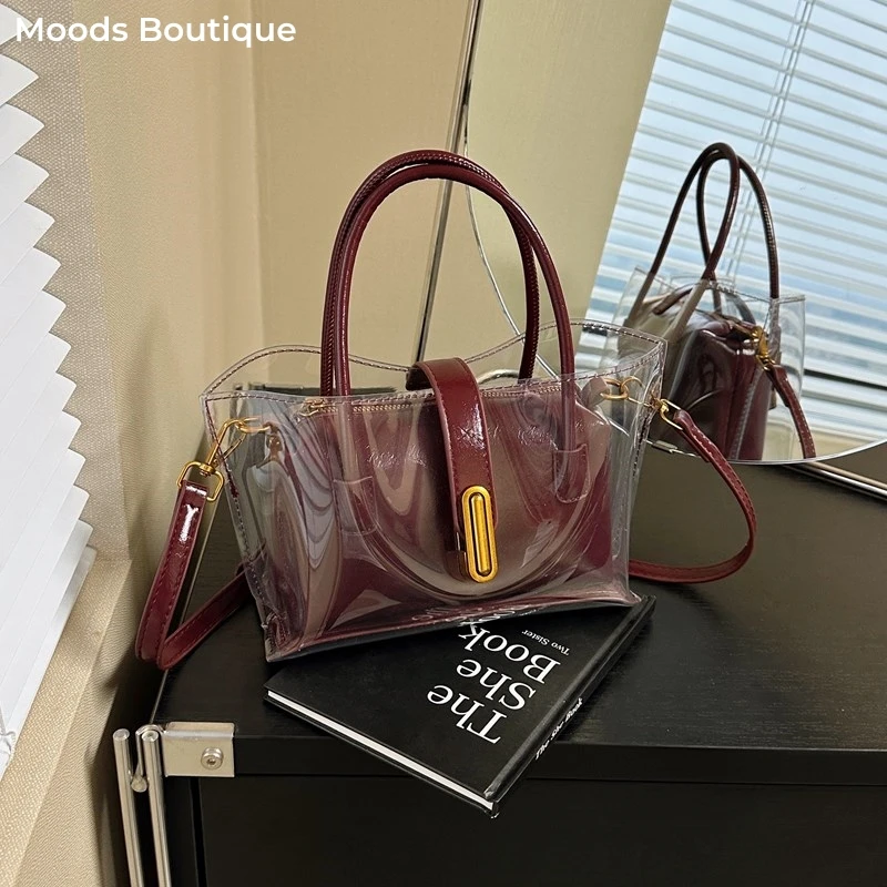 

Transparent Top-handle Bag Sets For Women 2025 Summer Fashion Designer Purses And Handbags Luxury 2-IN-1 Shoulder Crossbody Bags