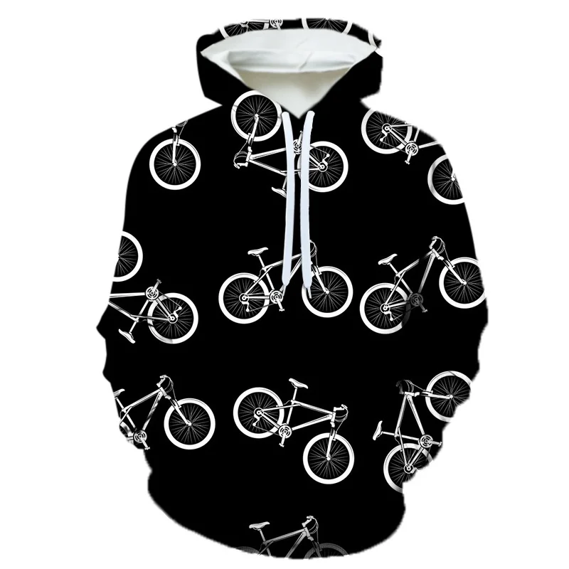 3D Printed Bicycle Pattern Hoodie Men Long-sleeved Sweatshirt Hot Sale Pullover Harajuku Fashion Hoodies Outdoor Cycling Coat