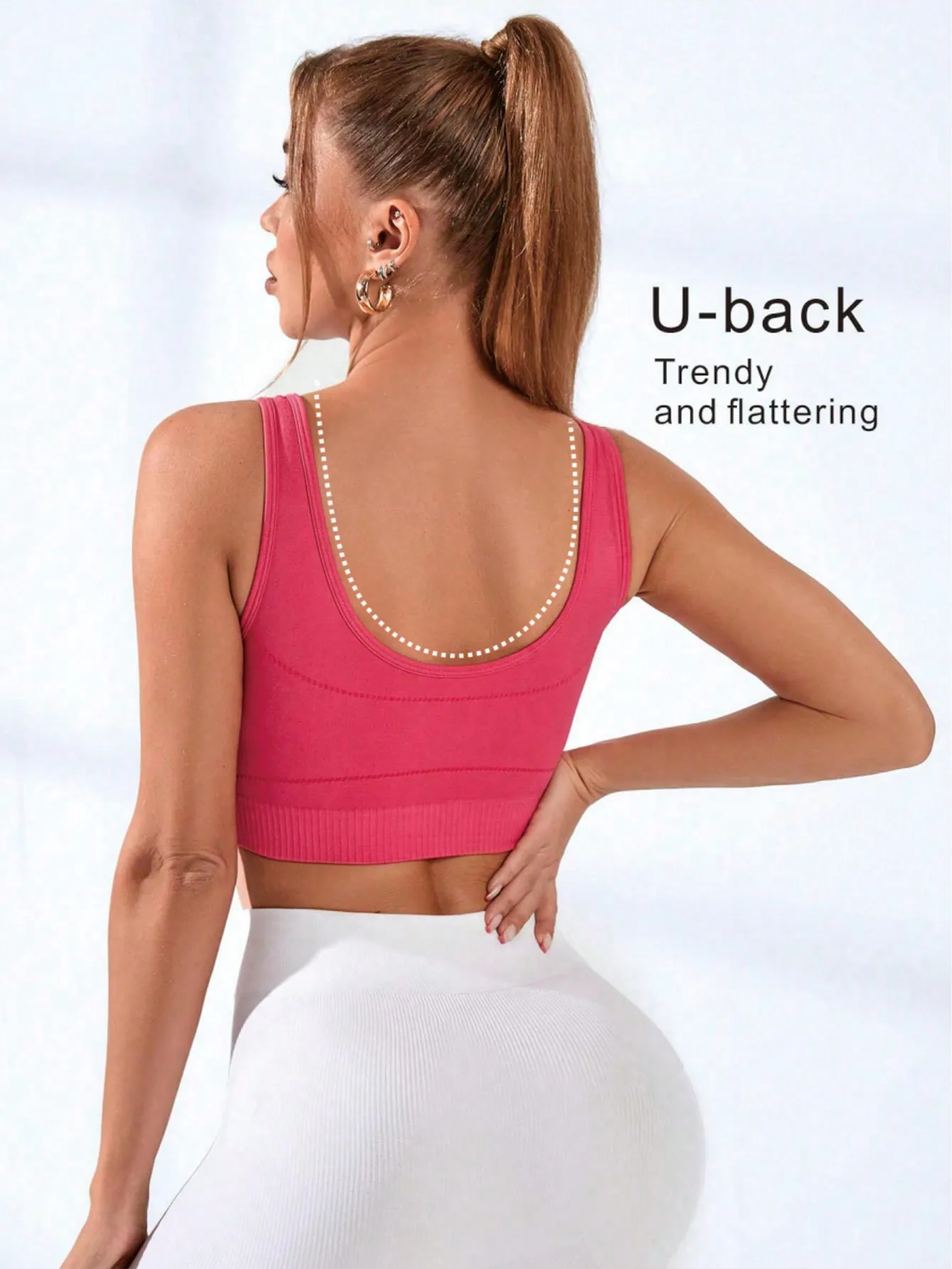 

Women U-Back Seamless Sports Bra, Ribbed Yoga Crop Top, Quick Dry Breathable Workout Bralette for Gym Fitness Training