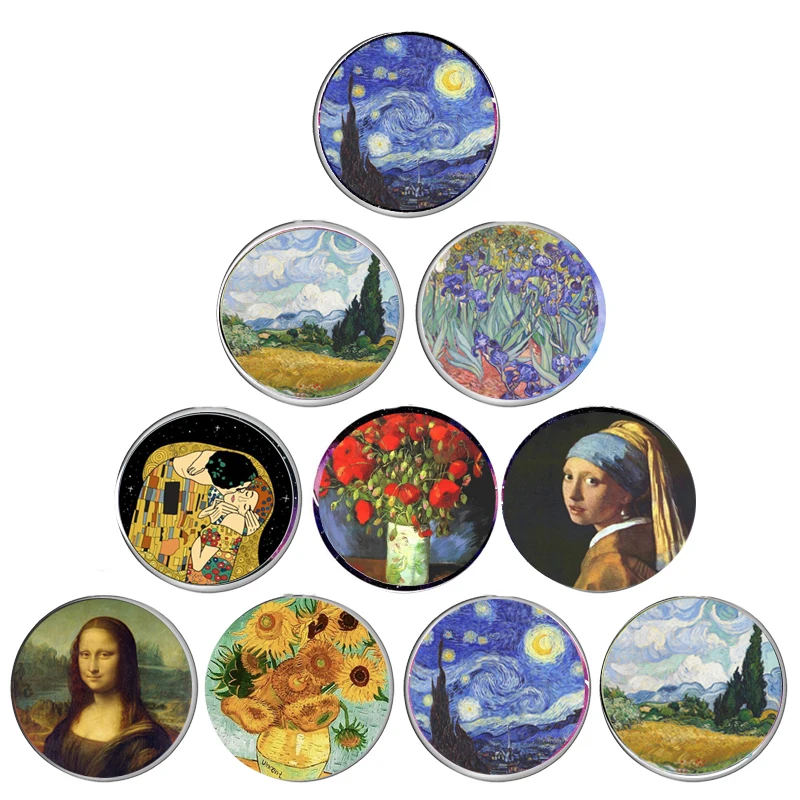 10 szt. Mixed Gogh Lisa Cabochon Charms 18mm okrągłe szklane kaboszony ze zdjęciami Demo płaskie akcesoria do robienia pleców