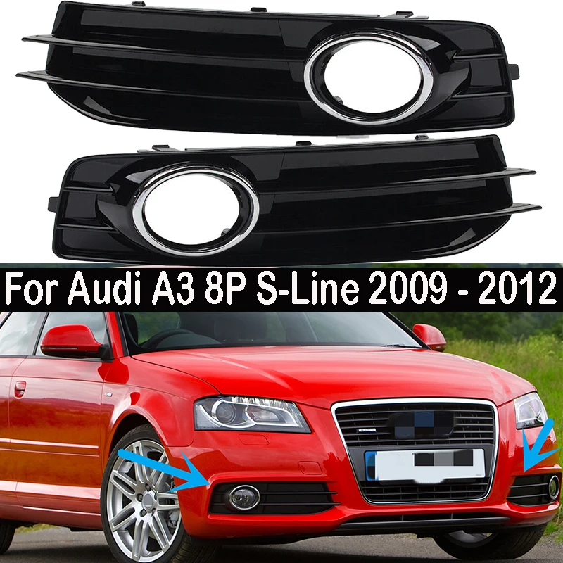 

2pcs Car Front Bumper Fog Light Grille Cover For Audi A3 8P S-Lines 2009-2012 2010 2011 With Chrome