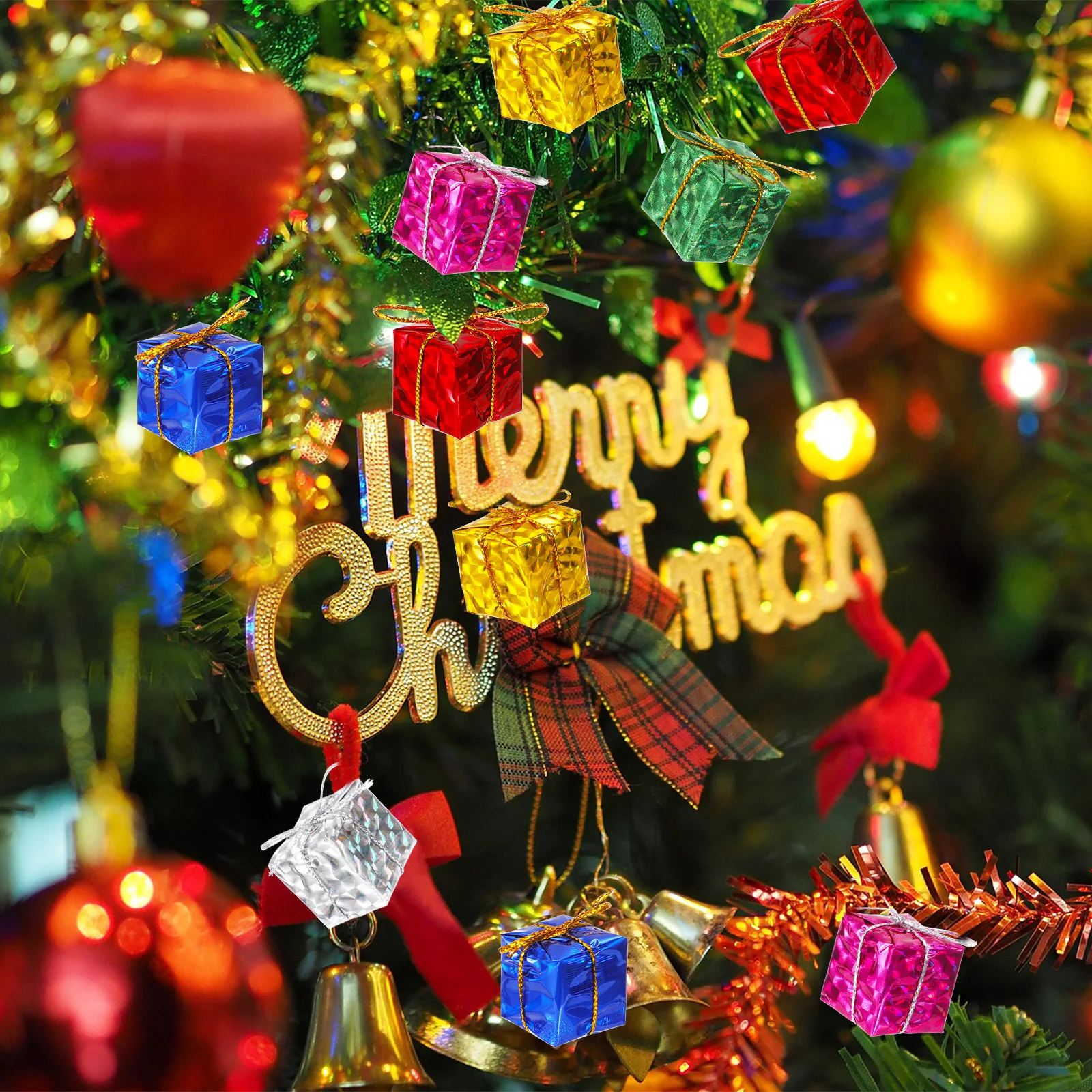 

72pcs Christmas Tree Gold Foil Wrapped Bright Color Hanging Ornament Decorative Pendant Xmas Pendant Holiday Craft Christmas