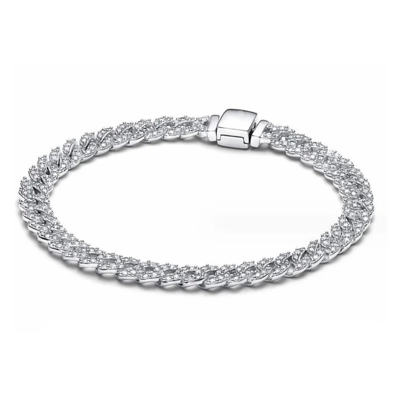 

Fashion 925 Sterling Silver Timeless Pave Chain Bracelets with Original Logo for Women's Jewelry Making Anniversary Gift