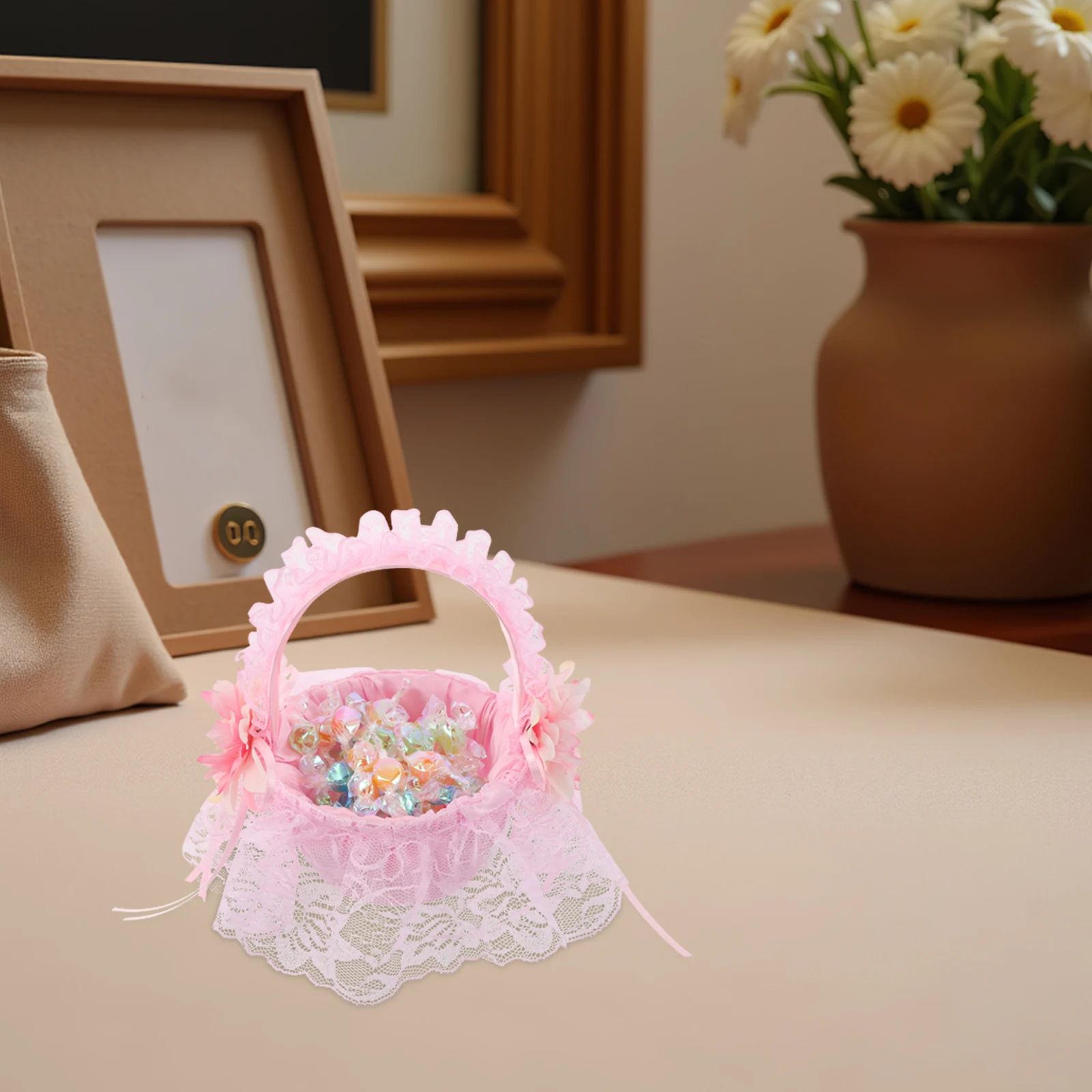 

Elegant Wedding Flower Girl Basket Handmade Petal Holder With Handle Lightweight Portable Storage For Bridal Ceremony
