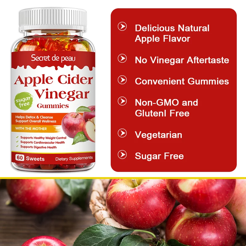 Lukare Apple Cider Vinegar Gummies Digestive Health Support Relieves Bloating and Constipation Burns Fat and Controls Weight