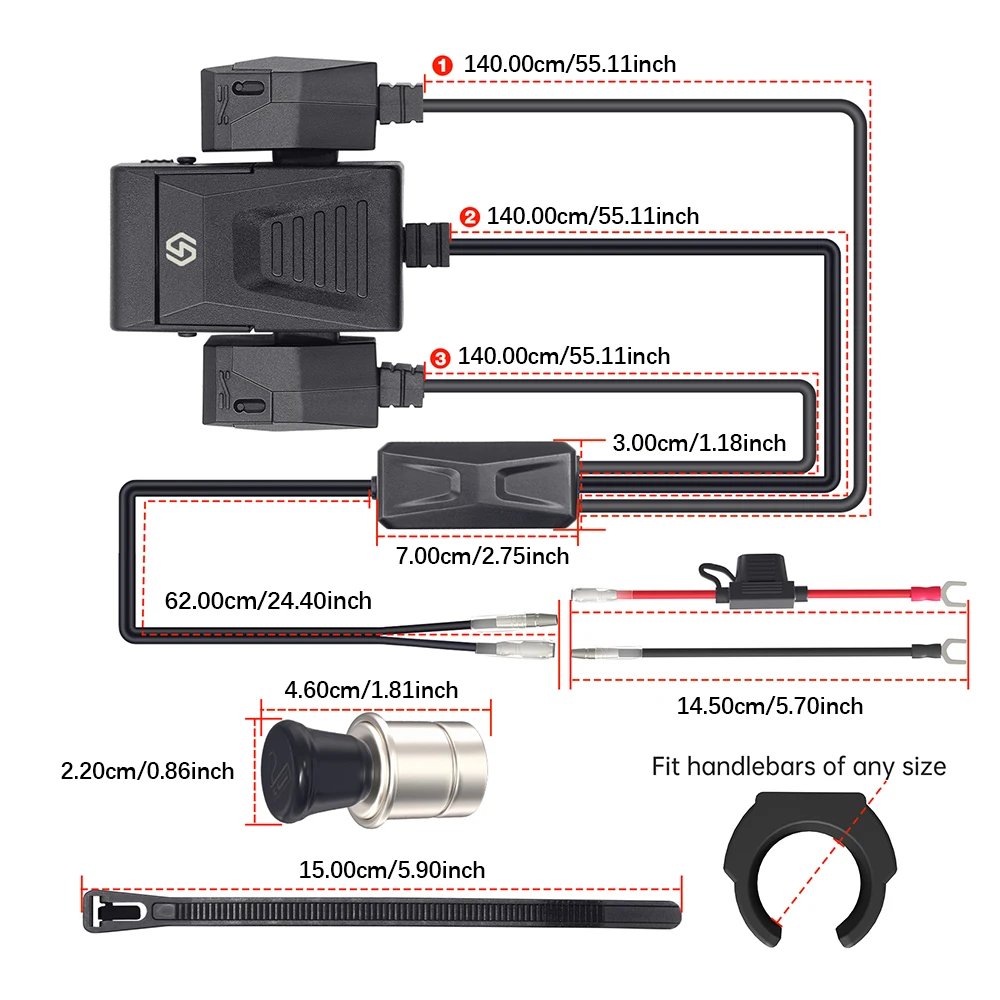 

24V 12V Motorcycle USB Chargers 3.0 USB Type C PD Ports 3-in-1 Connector Intelligent With Cigarette Lighter Power Adapter Socket