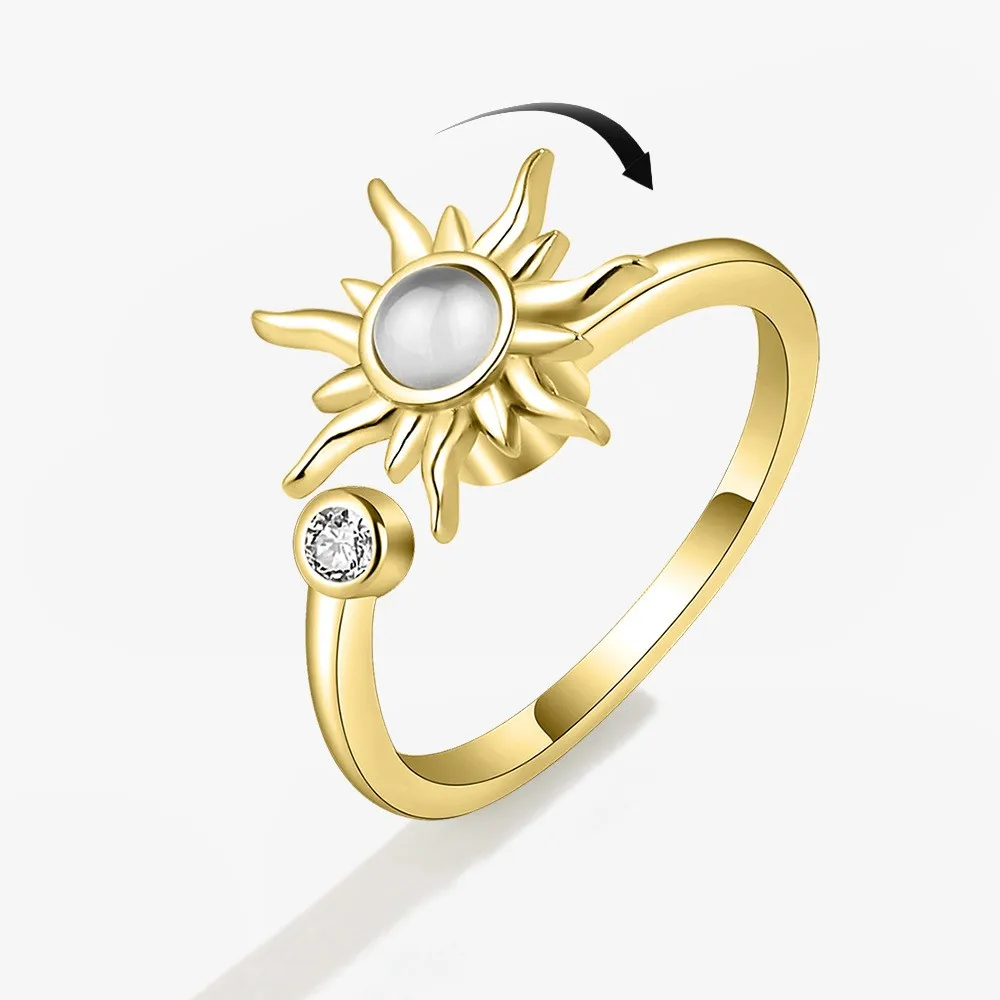 Sonnenblumen rotierender Angstring für Frauen Spinner Fidgets verstellbare offene Ringe niedliche Tier Schmetterling Schildkröte Bague Anti Stress